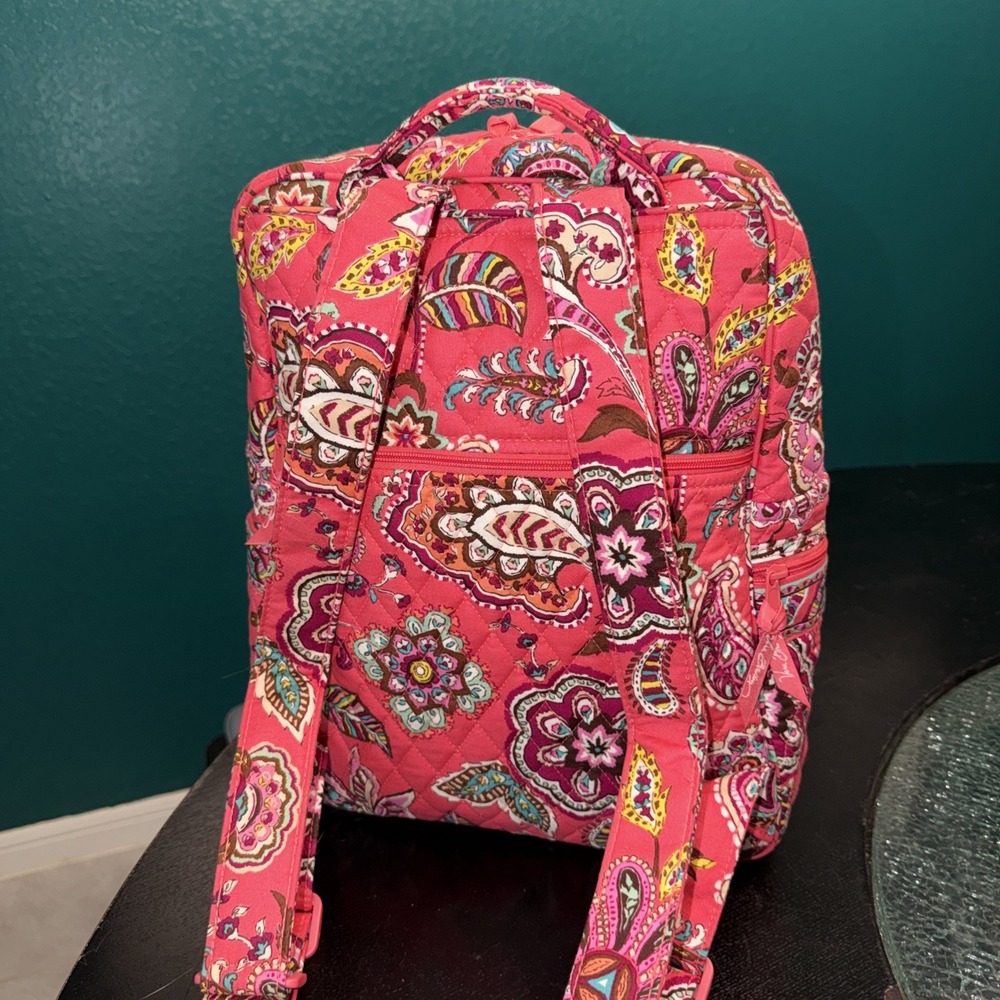 Vera Bradley Call Me Coral Quilted Back Pack Purse 6 Pockets School Bag 12" X 9" - Picture 3 of 8